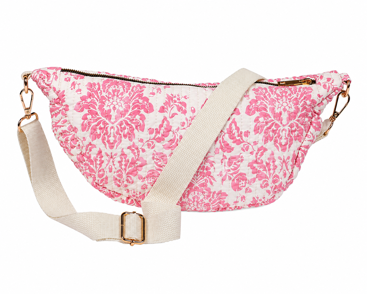 (image for) 2325 Pink Floral Quilted Sling-Chest Bag